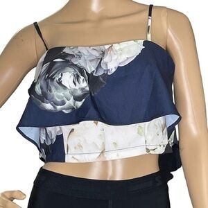 Luxxel dark blue floral crop top medium